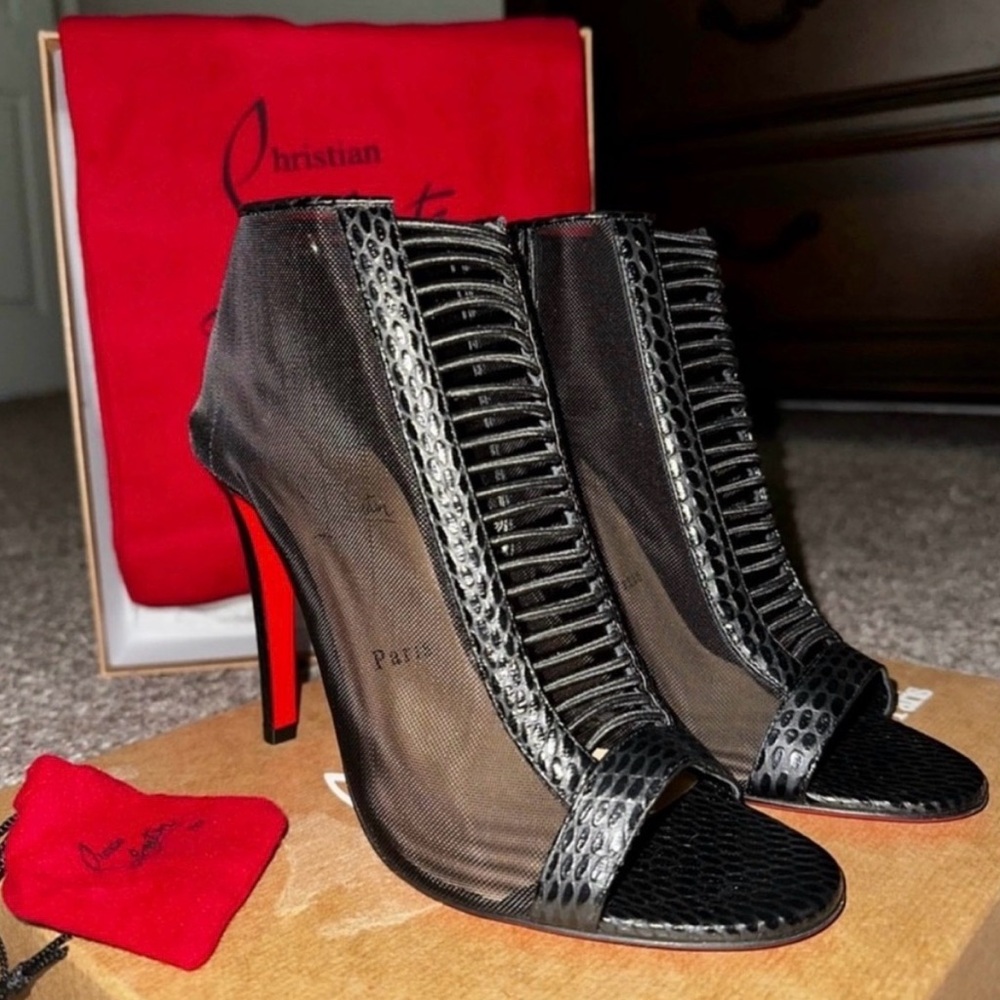Christian Louboutin New Trouble Mesh Peep-Toe Heels